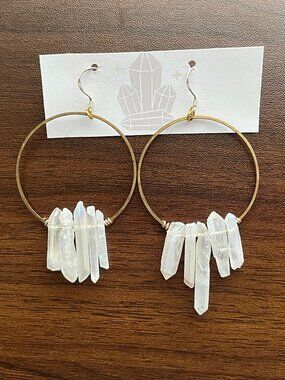 Crystal Aura Quartz Hoop Earrings | NWT